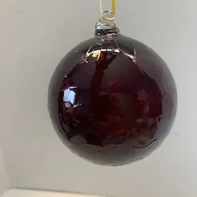 Vintage Hand Blown Glass Art Burgundy Swirl Ball Round Christmas Ornament 3.5” • $12