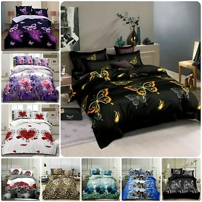 New Luxury 3D Effect Complete Bedding Set Duvet Cover Fitted Sheet& 2Pillowcase* • £19.90