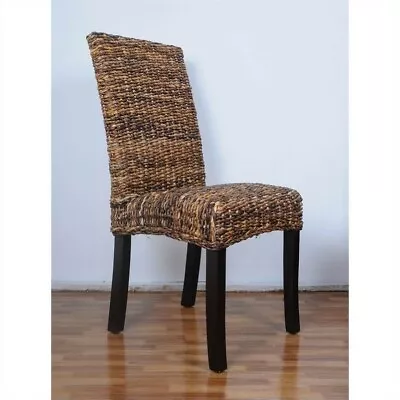 Pemberly Row 40 H Coastal Wicker / Rattan Dining Chair In Mahogany/Brown • $163.99