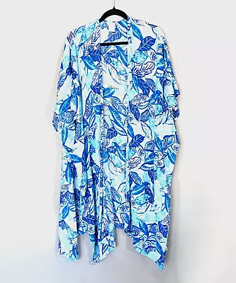 Sigrid Olsen OS Kimono Swim Coverup Beautiful Blue Colors Linen & Rayon Blend • $19.99