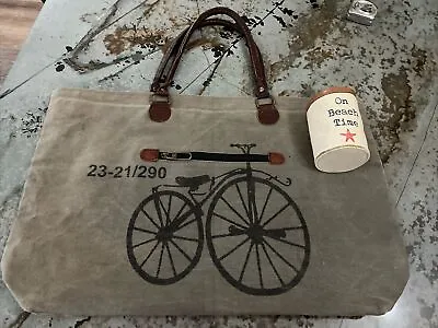 Mona B Tote Bag Paris Bicycle Olive Canvas Gym Work Tote & Beach Time Coozie • $19.99