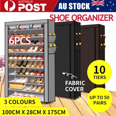 $26.90 • Buy NEW 10 Tier Shoe Rack Cabinet Portable Storage Cover Shelf Organiser 50 Pairs