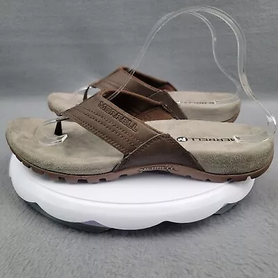 Size 8 - Mens Merrell Brown/Gray Leather Flip Flop Sandals J344738c • $20