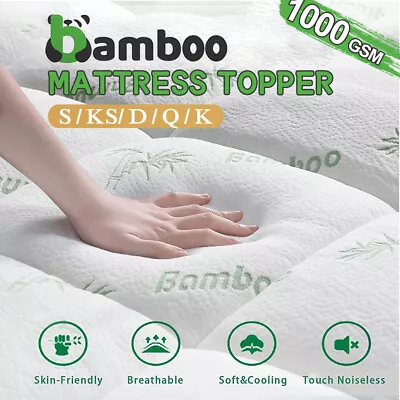 Bamboo Mattress Topper 45cm Deep Pocket Matress Pad King/Queen/Double/KS/Single • $62.19