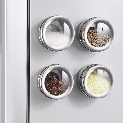 Set Of 12 Magnetic Spice Jars Tins Rack Stainless Steel Kitchen Seasoning Shaker • £7.95