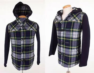 GLOVERALL New Mens Duffle Coat In Navy Dress Gordan Tartan $595 • $109.99