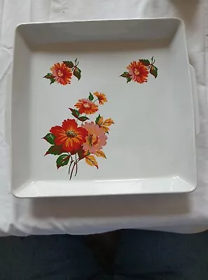$30 • Buy VINTAGE MID CENTURY ISRAEL NAAMAN RedPinkYellow FlowersWHITE PORCELAIN TRAY EUC