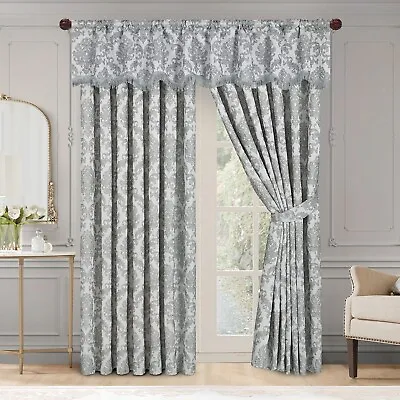 Luxury Jacquard Eyelet Curtains Fully Lined Ready Made Pair Ring Top Window • £19.99