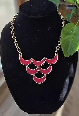 Monet Rasberry Enameled Bib Necklace Crescent Moon Shape • $25