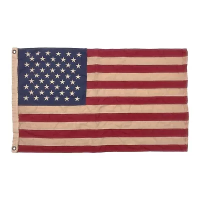 100% Cotton Embroidered American Flag With Vintage Style Overdye Made In USA • $99