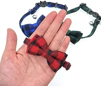 3 PCS Cat Collar Plaid Design With Safety Release Buckle & Removable Bow  & Bell • £6.75