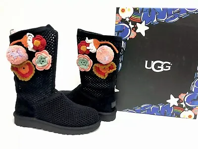 UGG Australia Crochet Classic Fashion Baby Crochet Floral Boots Black 1095270 • $71.99