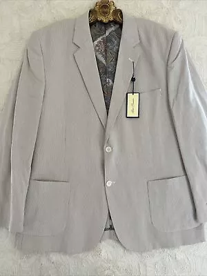 Alan Flusser Beige Seersucker Derby Preppy Cotton Sport Jacket Blazer XL NWT • $54