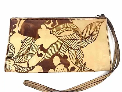 Vintage 2000 Gucci Calf Skin Leather Beige Brown Floral Clutch Handbag Purse • $438.38