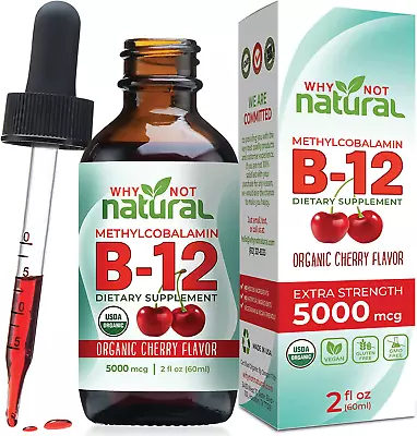 Organic Vitamin B12 Liquid - Sublingual Extra Strength 60 X 5000 Mcg Methylcobal • $29.66