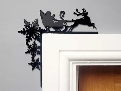 Santa Sleigh And Reindeer Decoration Black Christmas Door Frame Ornament Decor • £26.99