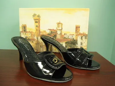 Women's Size 6.5 Vicenza Black Patent Diego Di Lucca Slip On High Heel Shoes NEW • $26.99