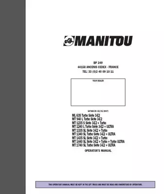 Manitou ML635T S3 E2 Operator's Manual • £29.99