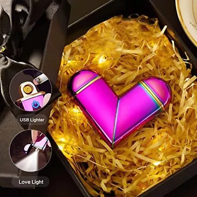 Heart Shaped Metal Lighter USB Electric Flame Windproof Butane Gas Refillable • $15.99