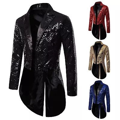 Mens Sequin Tuxedo Jacket Slim Fit Tailcoat Dress Coat For Party Wedding Blazer • $58.56