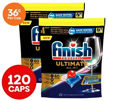 120 PACK Finish Powerball Ultimate Dishwasher Tablets Caplets All In 1 Lemon • $59.99