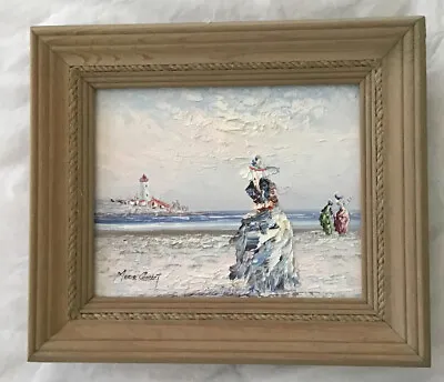 Marie Charlot Framed Oil Painting 12”x14” Signed Ladies At The Beach • $95