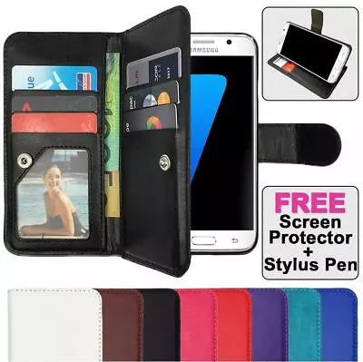 $6.95 • Buy Leather Flip Case Wallet PU Magnetic Cover For Samsung Galaxy S7 Edge S8 S9 Plus
