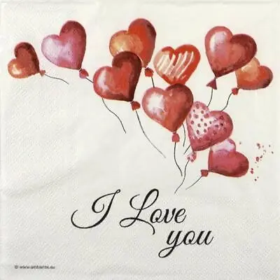 4x Single Cocktail Napkins Decoupage And Party - Love Balloons • £1.19