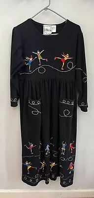 Michael Simon Lite Embroidered Ice Skater Dress Black Size Medium • $25