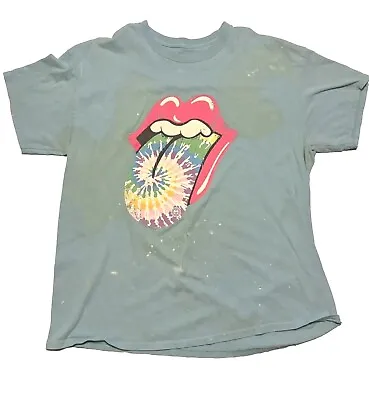 Cool Rolling Stones Worn Distressed Tye Die Girlie Girl T Shirt XL Lips Tounge • $28