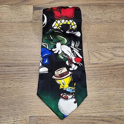 VTG 1996 Looney Tunes Mania Men's Necktie Tie 100% Silk Golf Theme - • $9.50