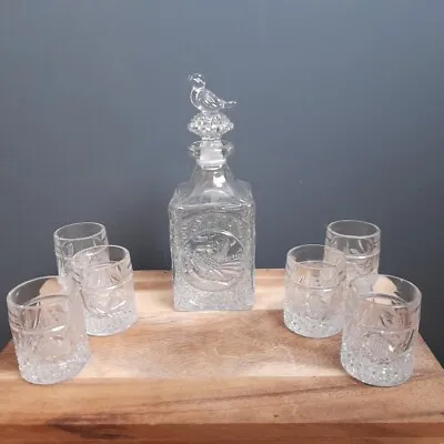 Vintage Hofbauer Byrdes Lead Crystal Small Decanter & 6 Shot Glasses • £30