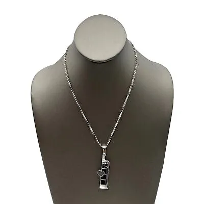 Silver Tone And Black Enamel Dr. Who Tardis Heart Police Box Pendant Necklace • £16.89