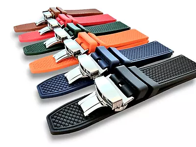 £16.95 • Buy Superior Quality FKM Rubber Butterfly Deployment Watch Strap Band 20mm 22mm
