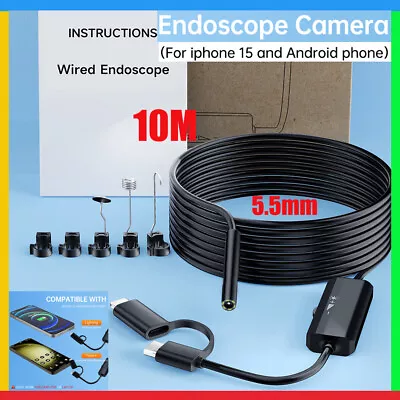 5.5mm 10M Snake Endoscope Inspection Camera & 8 LED Light For IOS IPhone Android • £23.99