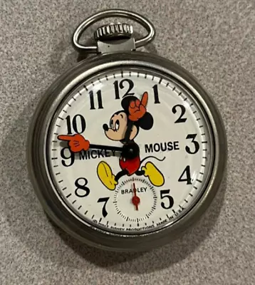 1960-70s Mickey Mouse Bradley Pocket Watch USA - Nice Shape - Runs!!! • $62.50