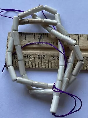 10x4mm White Tube Wampum Quahog Beads 16” Strand. About 39 Beads. • $50