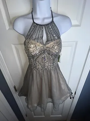 Windsor Masquerade Juniors 1 2 Beaded Halter Dress Gray Silver Homecoming NWT • $19.24