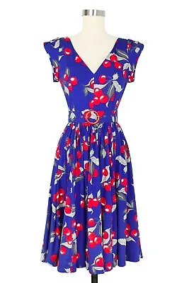 £80 • Buy Trashy Diva Cherry Rockabilly Dress Vintage Retro Pinup Swing Xs NWT Blue 1950s
