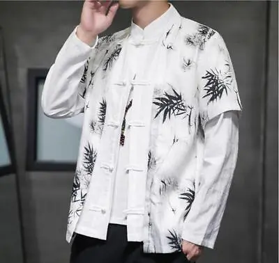 Long Sleeve Men's Fashion Chinese Style Stand Collar Hanfu Loose Printed Jackets • $55.01