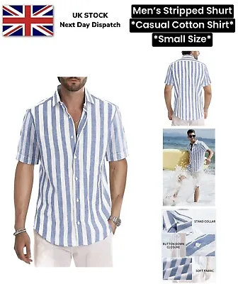 Mens Summer Shirt Half Sleeve Striped Casual Shirt Regular Fit Small Size UK • £10.99
