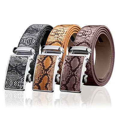 Mens Genuine Leather Snake Skin Embossed Exact Fit Automatic Buckle Ratchet Belt • $24.98