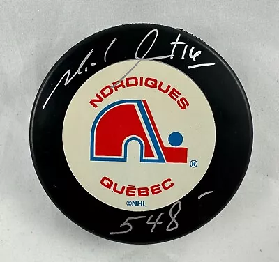 Michel Goulet Quebec Nordiques Signed Autographed Hockey Puck 548 Beckett COA • $34.99