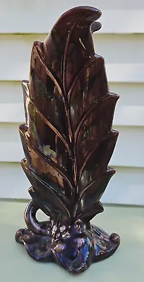 Vintage Royal Haeger Pottery Leaf Vase Green Agate Glaze 12  Tall MCM • $35