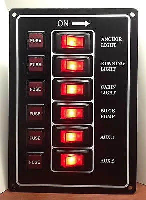 Marine Boat Aluminum Plate Vertical Switch Panel 6 Gang UL Illuminated Switches • $32.99