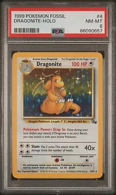 1999 Pokemon Fossil #4 Dragonite Holo - PSA 8 - NRMT+ (AC6489) • $1.99