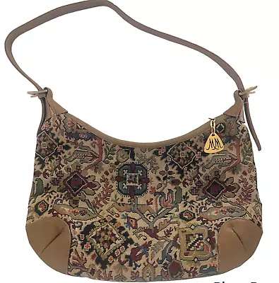 Morris Moskowitz Vintage Tapestry Hobo Aztec Shoulder Bag Leather Lined Logo Zip • $42