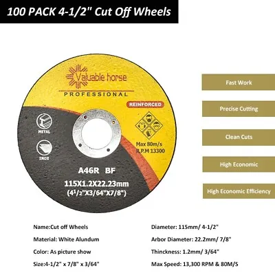 100 PACK Cut Off Wheels 4-1/2  Metal Stainless Steel Angle Grinder Cutting Disc • $34.89