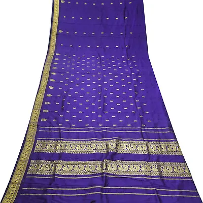 Vintage Blue 100% Pure Silk Sarees Peacock Design Zari Woven Pallu Sari Fabric • $36.10