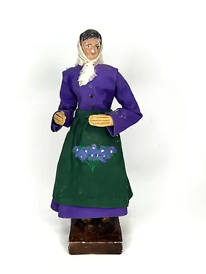 Woman Figurine Hand Carved Wooden 8  Made In France 2011 Purple Dress *AS IS* • $9.99